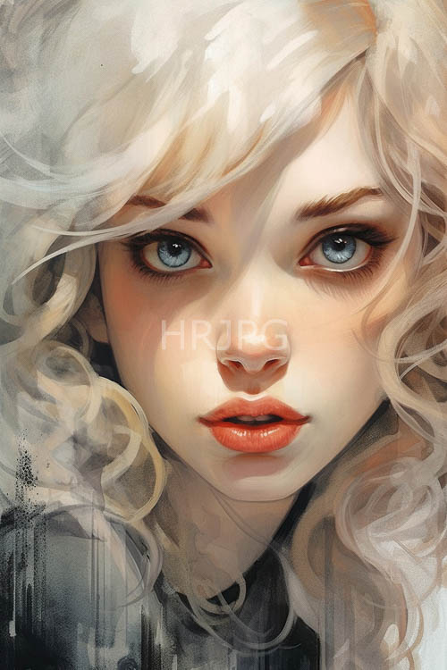 luminous woman amidst platinum tresses in an abstract shimmering twilight atmosphere