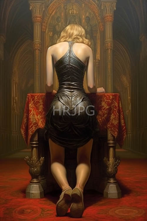 High Resolution: Goldenhued waves cascade over slender shoulders in a cavernous Gothic hall download. | HRJPG.com
