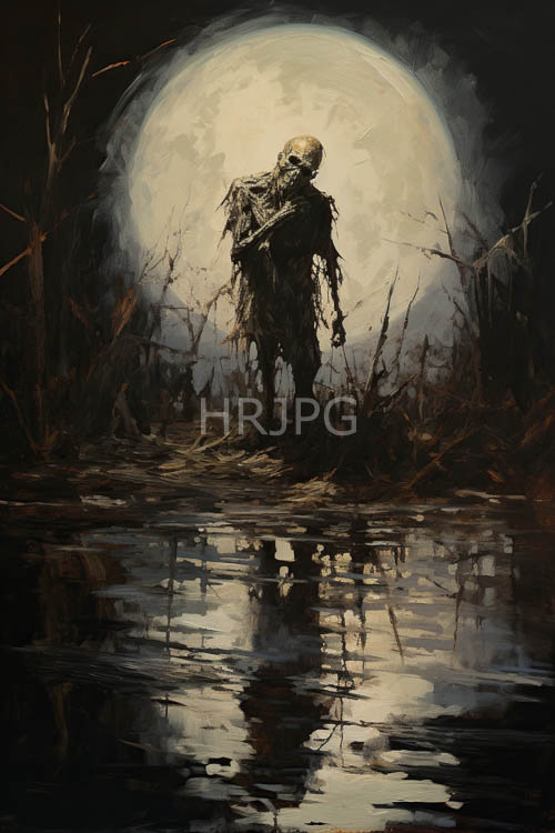 marshland desolation and macabre beauty under cold full moonlight