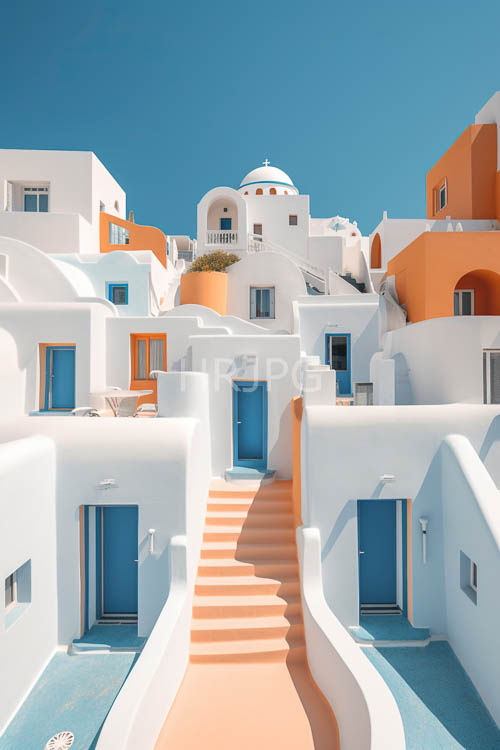 cobaltdoored island villas amidst labyrinthine staircases and azure mediterranean skies