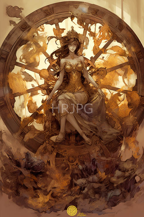 brownskinned royalty reigns within sunlit labyrinth of interlocking clockwork with gilded accents