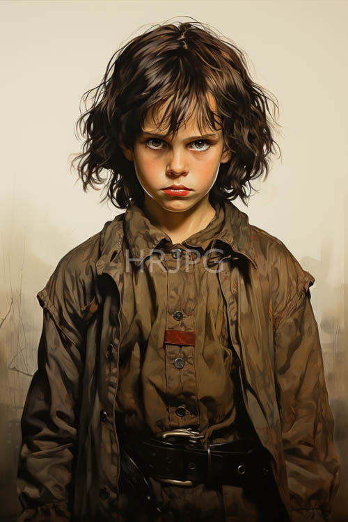 of young girl with wavy brown hair and piercing blue eyes
