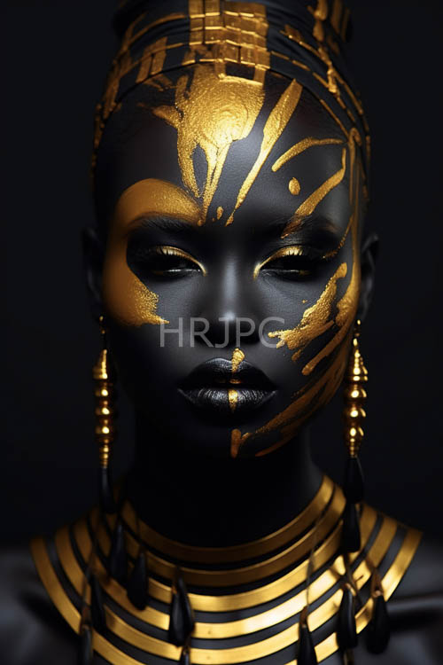 egyptian artistry unfolds across serene darkskinned african womans face