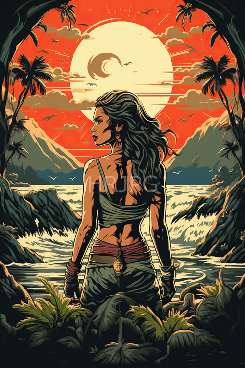 darkskinned woman in tranquil shallows at sunset amidst rippling water reflections