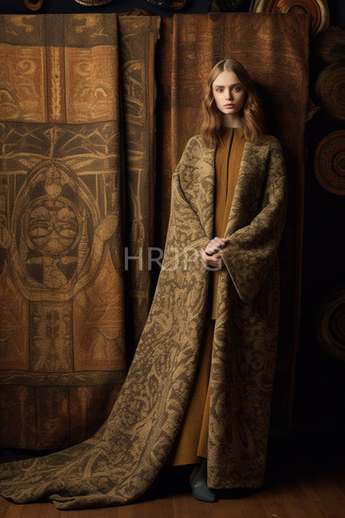 medievalinspired cloak draped around aristocratic figure in luxurious setting