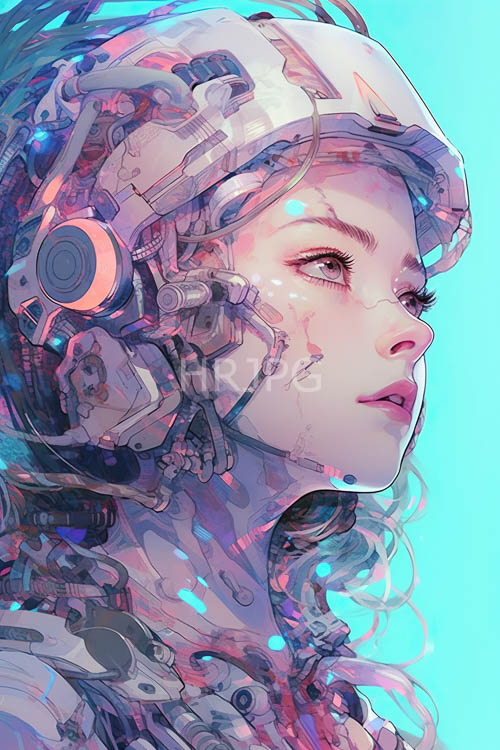 animeinspired blends organic elegance with futuristic augmentation in cybernetic environment