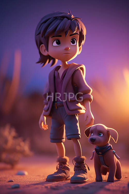 High Resolution: Youthful Protagonist Amidst Dramatic Desert Expanse with Tousled Brown Hair and Oversized Eyes download. | HRJPG.com