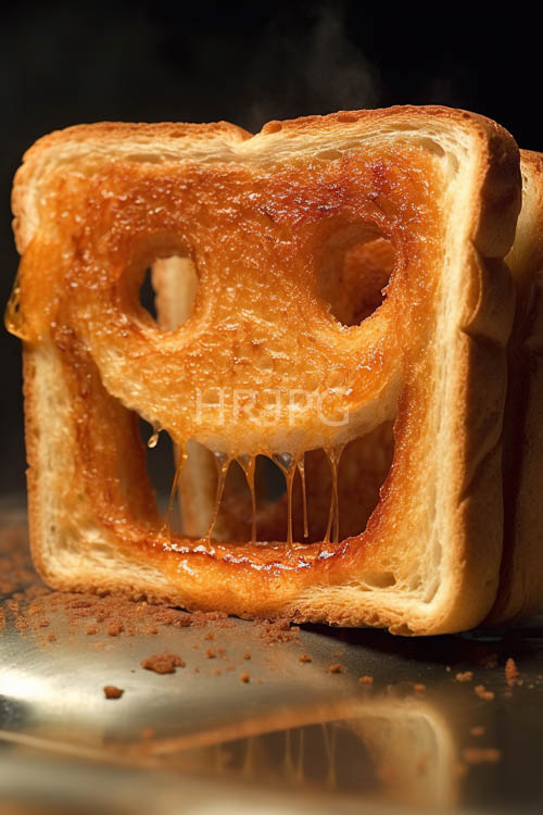crisp edges of artisanal toast gleam under soft amber light in luxurious breakfast setting