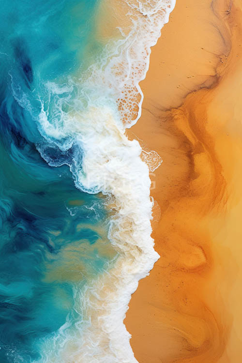 High Resolution: Turquoise Waves Crash Against Orange Sands in Coastal Patterns download. | HRJPG.com