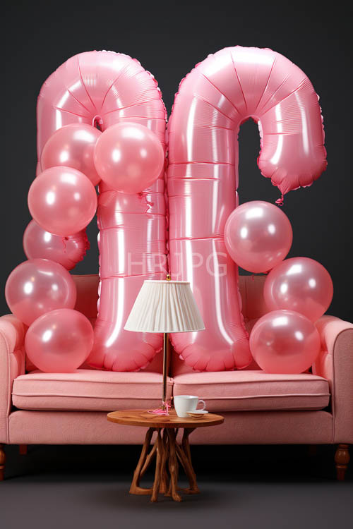 High Resolution: Fuchsia Balloons Pop Against Plush Sofa Upholstery in Luxe Modern Setting download. | HRJPG.com