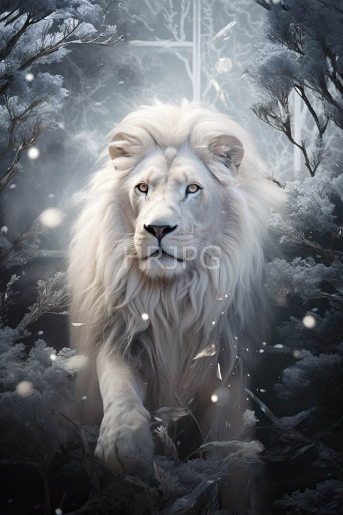 frozen regal beast moves silently through woodland under indigo midnight skies