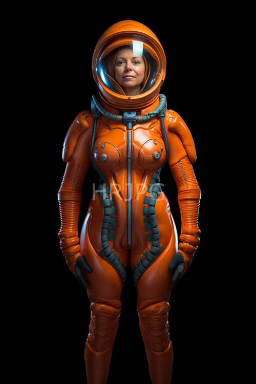 geometric orange and black armor panels construct futuristic space suits
