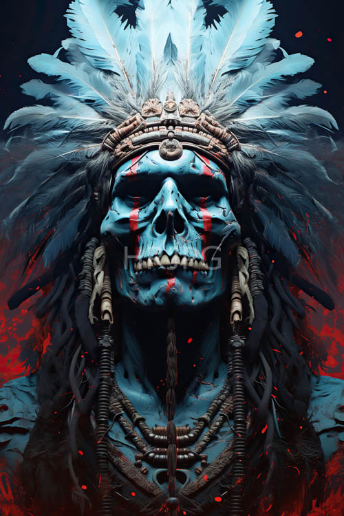 High Resolution: Warrior Deity Emerges from Crimson Embers Amidst Twisted Skeletal Visage download. | HRJPG.com