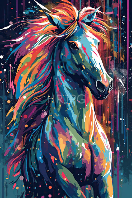 equine form energized by rainbow strands and electrifying kinetic energy in motion