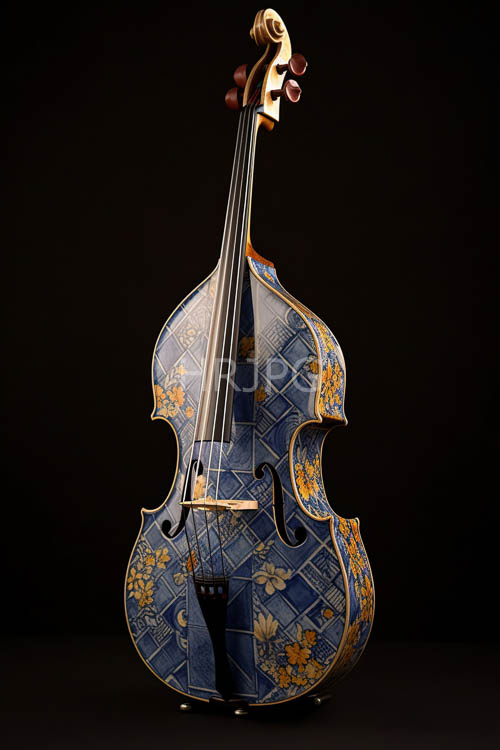 sapphire florals fuse with gilded geometric motifs on ebony backdrop with crimson accents