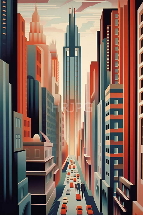 High Resolution: Geometric Patterns Unite Crimson and Cobalt Facades Metropolitan Skyline download. | HRJPG.com