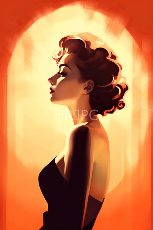 High Resolution: Contoured Silhouette Emerge from Sleek Strapless Gown against Amber Backdrop download. | HRJPG.com