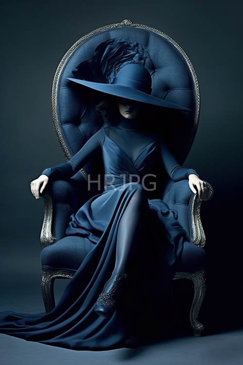 lustrous feathers cascade dramatically from extravagant widebrimmed hat on enigmatic subject