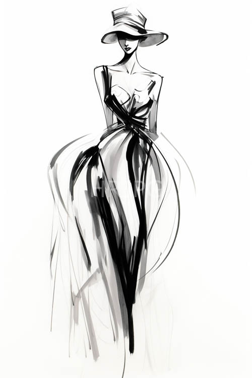 High Resolution: Sleek Strapless Gown Flares with Elegance in Monochrome Composition download. | HRJPG.com