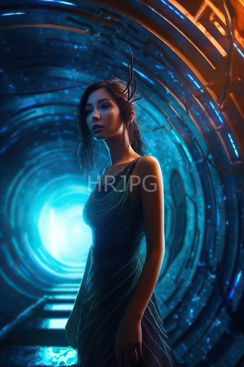 High Resolution: Jade hued fabrics drape inside futuristic corridors lit by blue radiance download. | HRJPG.com