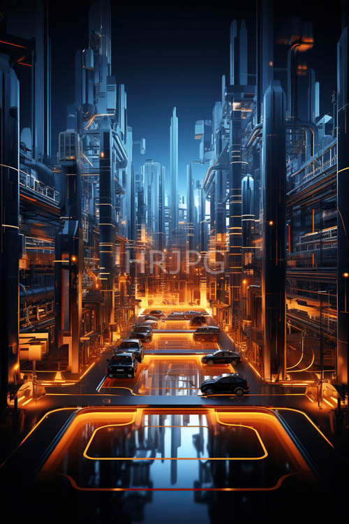 neonstriated urban canyon unveils futuristic energy amidst architectural monoliths