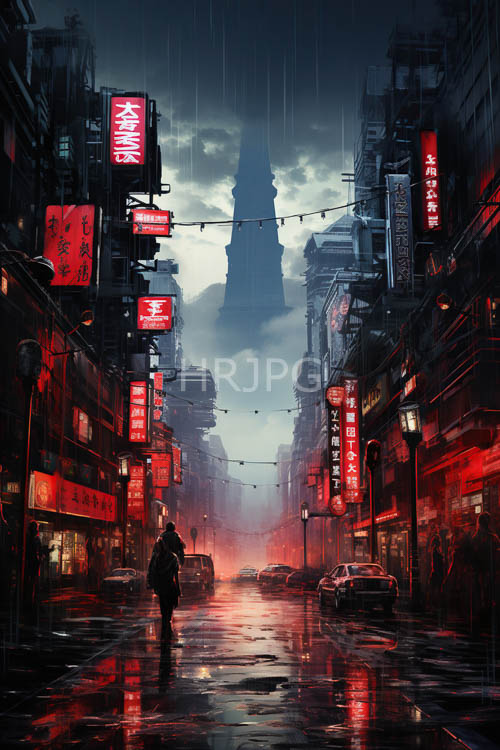 neon cityscapes unfold across rainslicked streets in muted yet electrifying hues