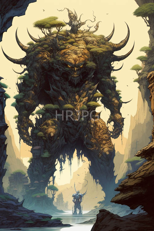canyon mist conceals ancient rock titans obsidian horns and mossy mountainscape