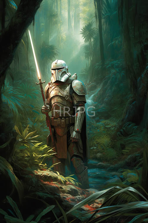 medieval warrior stands firm amidst ancient forests filtered dappled light and undergrowth