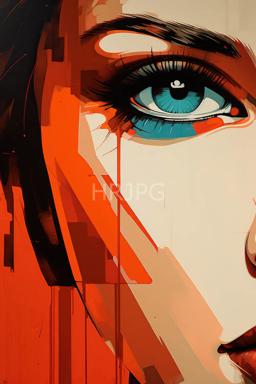High Resolution: Fractured Crimson and Sand Collide in Electrifying Abstract Facial Composition download. | HRJPG.com