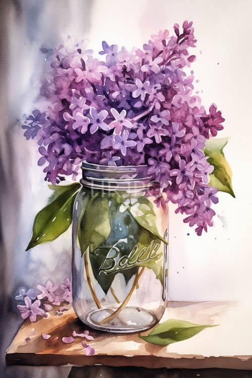 High Resolution: Lilac Blooms Amidst Vigorous Green Foliage in Embossed Glass Vessel Composition download. | HRJPG.com