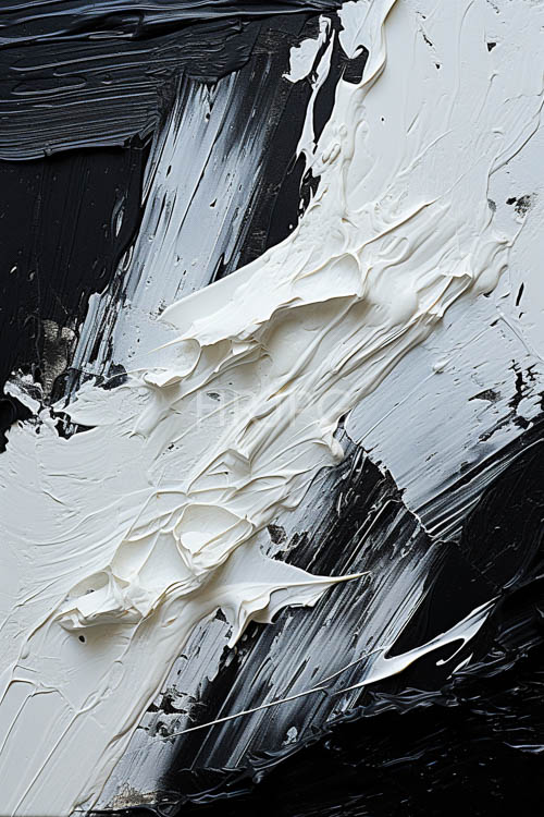 moody voids juxtaposed by textured ivory brushstrokes in dynamic modernist dance