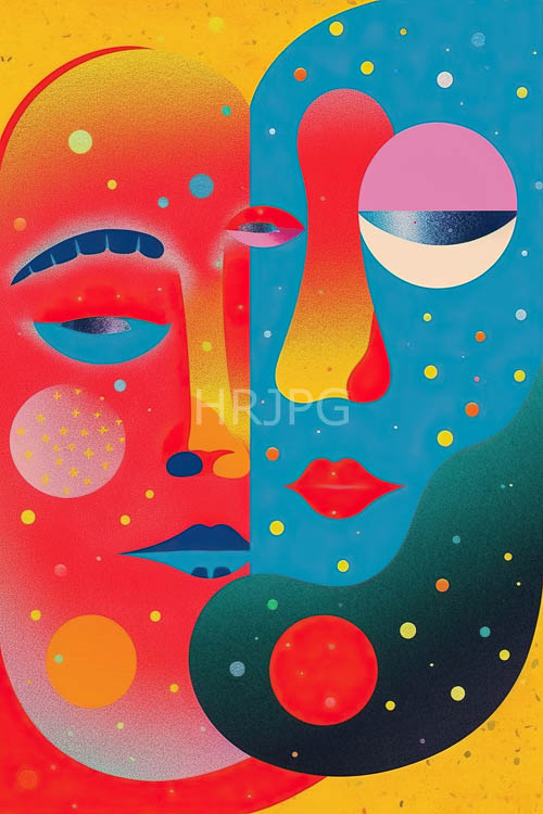 High Resolution: Abstract Portraits with Gradient Faces and Polka Dot Patterns in Muted Carnival Hues download. | HRJPG.com