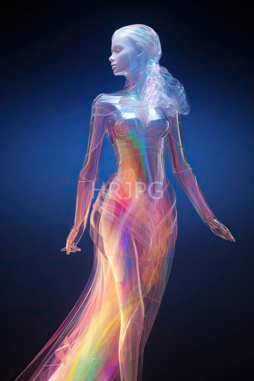 rainbow luminescence on flowing fabric transforms in chromatic display of artistry