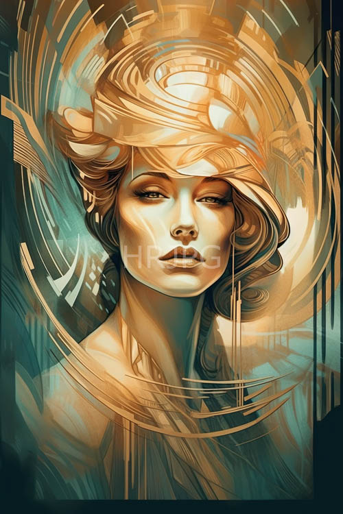 High Resolution: Cascading Goldenbrown Waves Frame Moment of Quiet Contemplation with Abstract Metallic Ribbons and Teal Hues download. | HRJPG.com