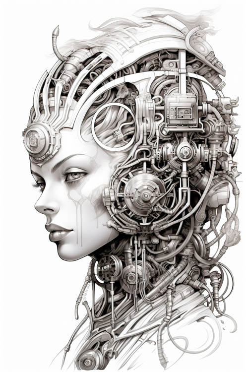 biomechanical metamorphosis of human form with interwoven circuitry and metallic plating