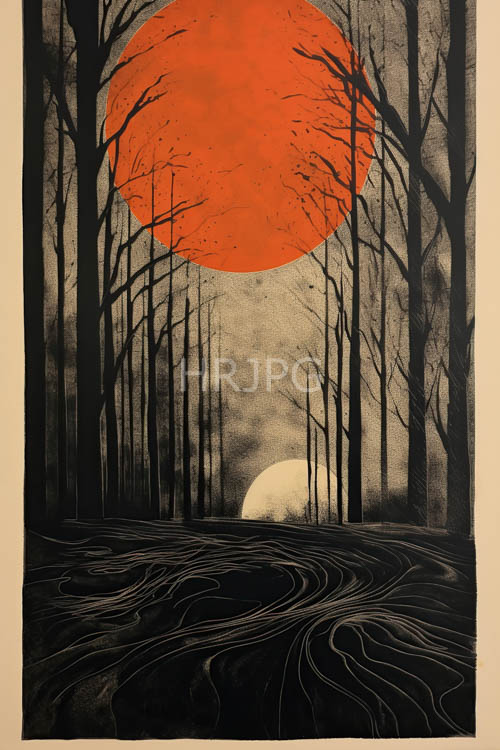 High Resolution: Graphite backdrops display black silhouettes beneath red solar discs download. | HRJPG.com