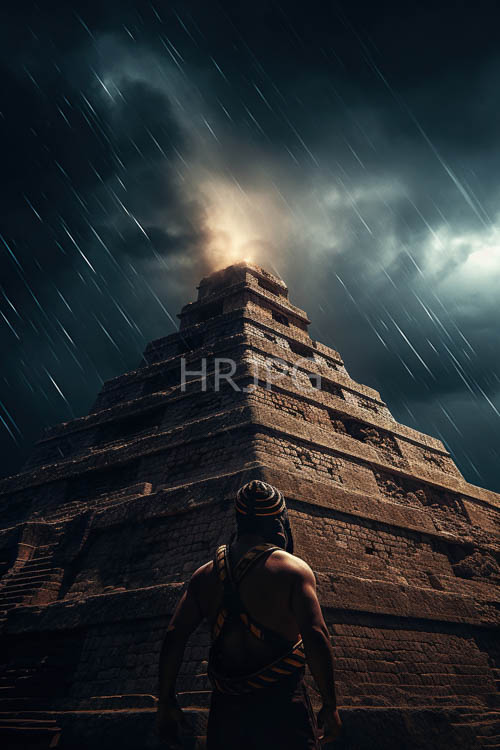 luminous cosmical energy illuminates weathered stepped pyramid amidst celestial majesty