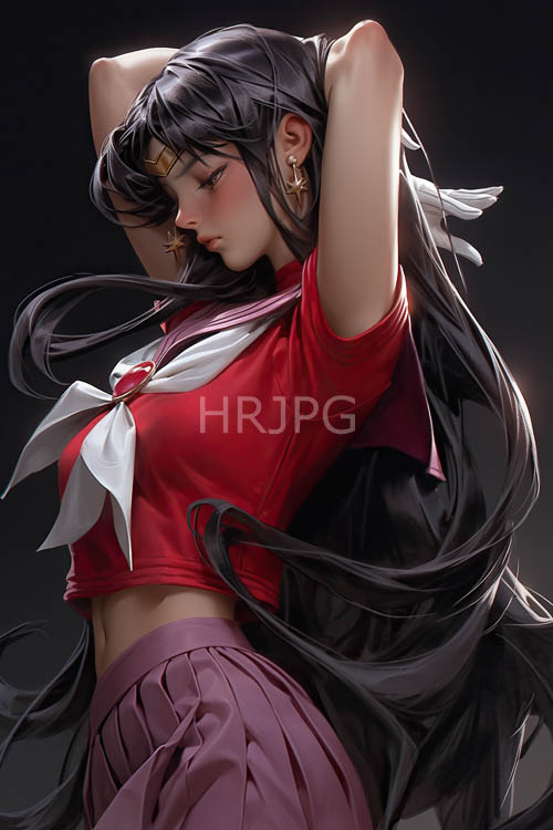 raven black hair and gold accents frame anime facial features