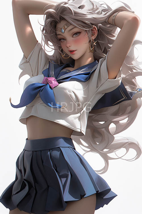 animeinspired character design features silky silver strands and crisp white sailorstyle tops