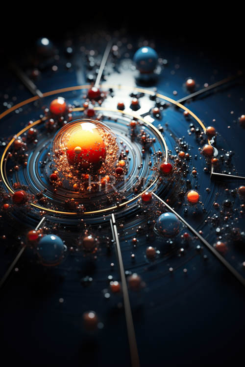 cosmic machinery unfolds in scarlet glimmering core composition