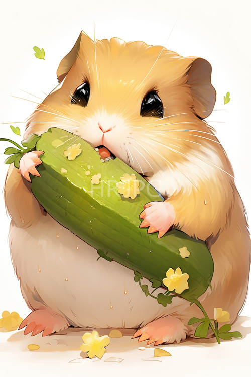 High Resolution: Rodents Whimsical Cucumber Hold with Contrasting Furry and Green Textures Amidst Pastel Hues download. | HRJPG.com