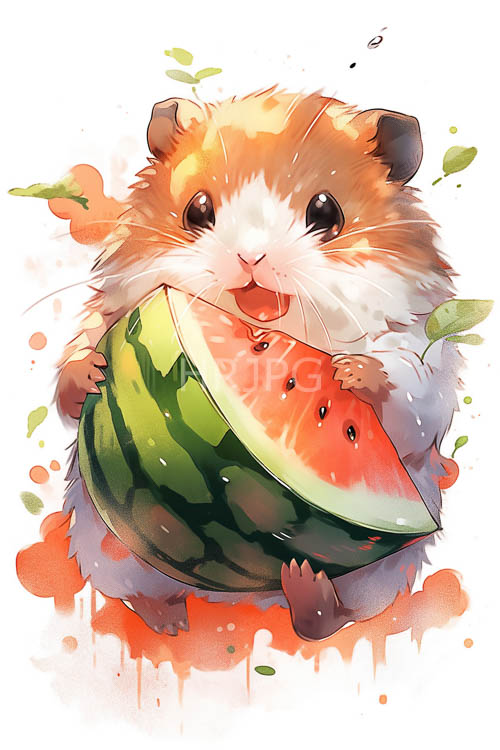 juicy watermelon slices meet delicate paws in vibrant summer delight with rodent