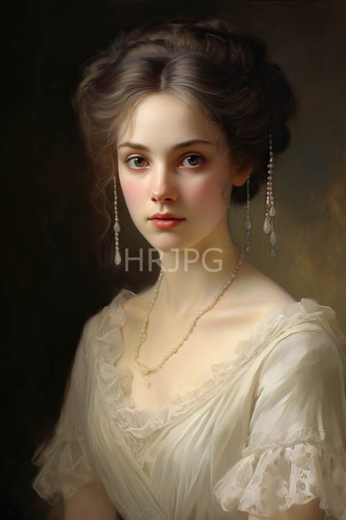 pearldrop adornments frame porcelainhued skin with cascading chestnut curls