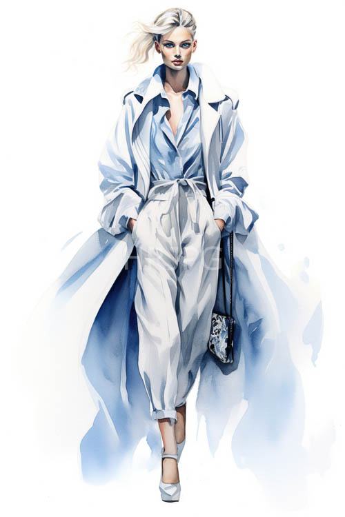 High Resolution: Silvergray trench coats draped effortlessly around poised blonde urbanites in crisp lightblue shirts download. | HRJPG.com