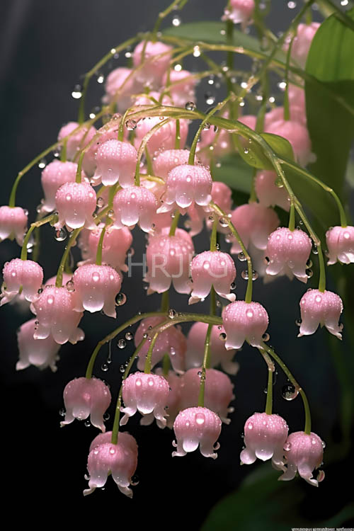 exquisite pink bellshaped blossoms in velvety darkness with ambient light