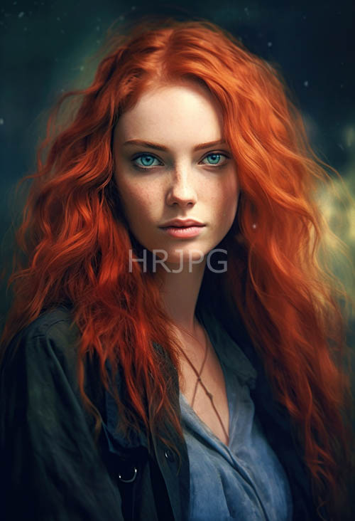 High Resolution: Red hair sways around porcelain skin and emerald robes download. | HRJPG.com