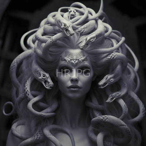 serpentine forms entwine otherworldly mane amidst shimmering silver cascades