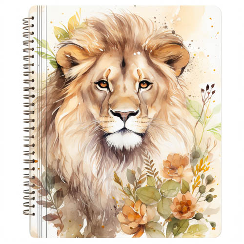 fur and blossoms entwined in muted earthy tones against delicate spiral notebook backdrop