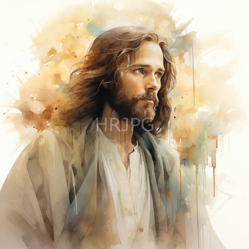 celestial presence in compassionate divine form amidst cascading waves and lush green grey robes