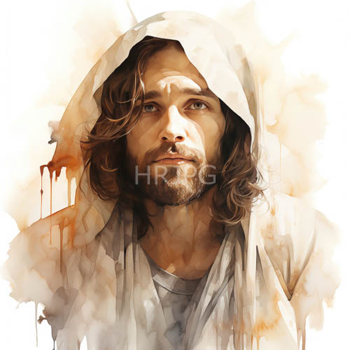 High Resolution: Contemplative Male Figure in Rich Brown Strands Cascading over Shoulders in Dramatic White Fabric Setting download. | HRJPG.com